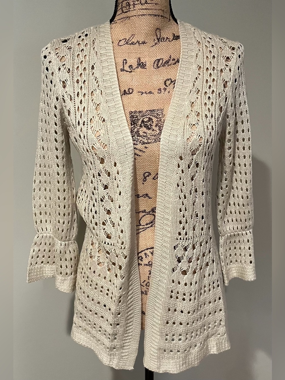 Charter Club Women's Open Knit Crochet Sweater Beige Tan Size Small Summer Beach